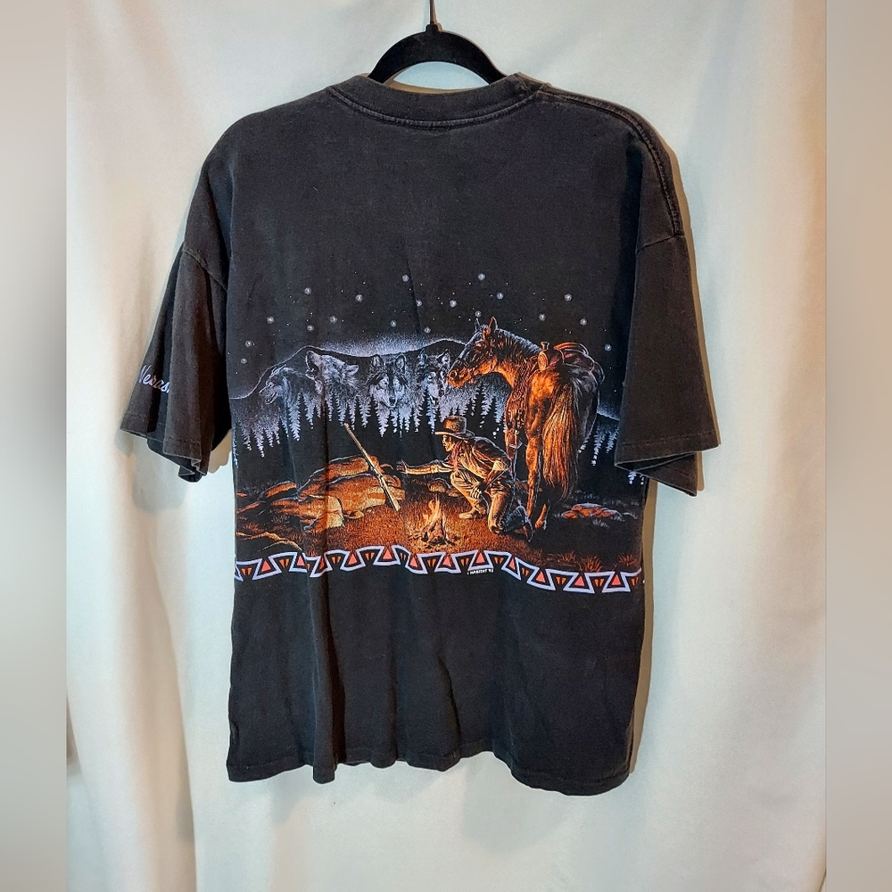 VTG 1992 Habitat Nebraska Cowboy Campfire T-Shirt XL AOP Single Stitch - Picture 2 of 11